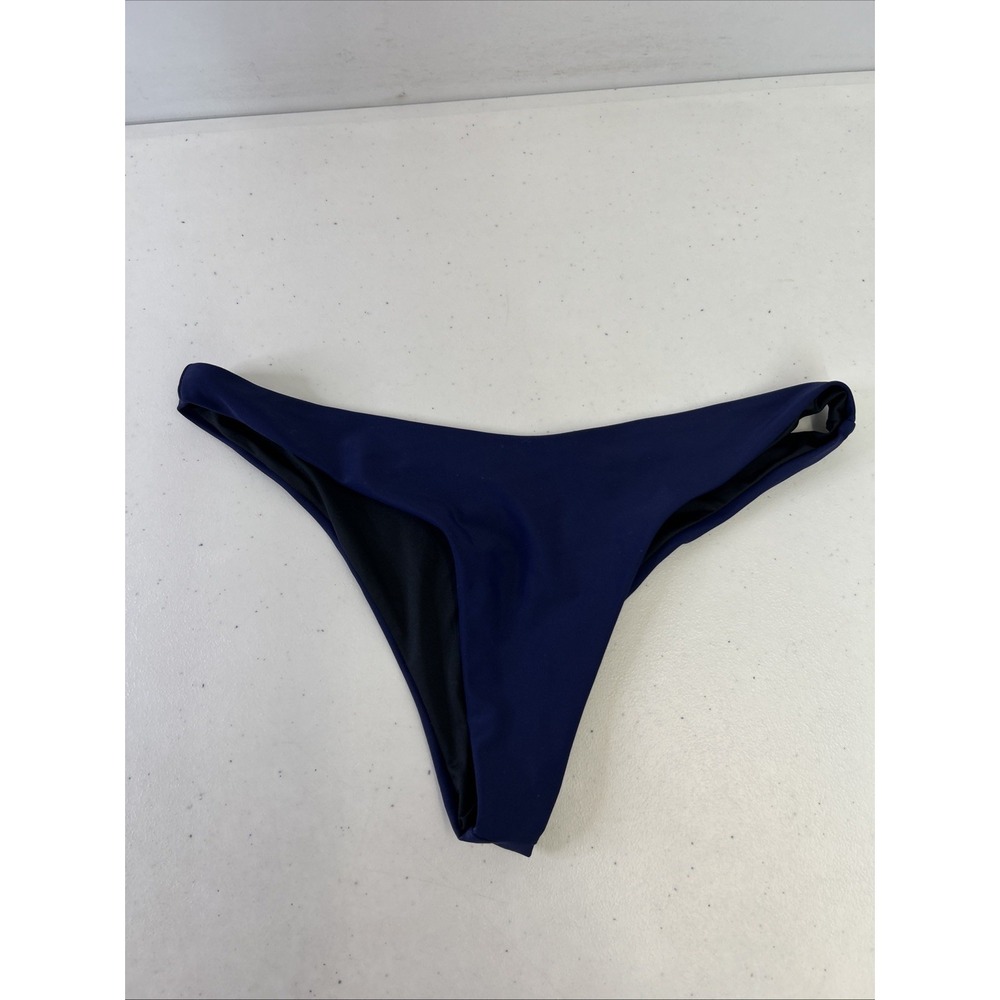Relleciga Bikini Bottom Cheeky Navy Blue Swim Bottom Gold Detail Sz L